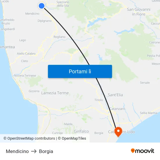 Mendicino to Borgia map