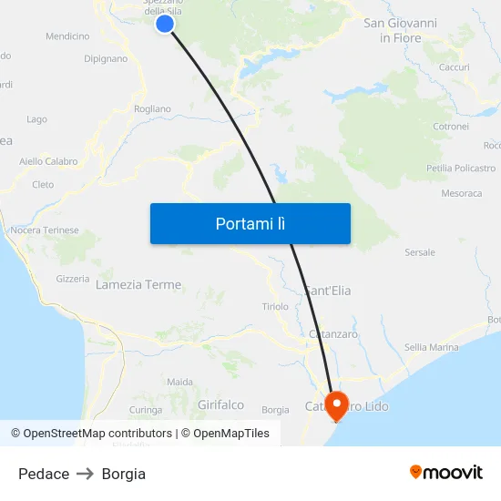 Pedace to Borgia map