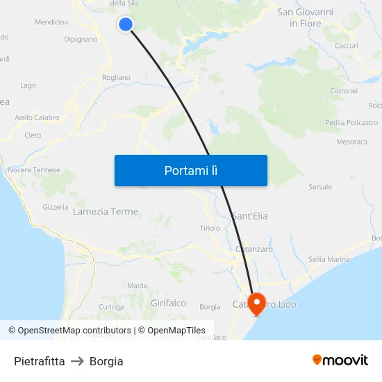 Pietrafitta to Borgia map