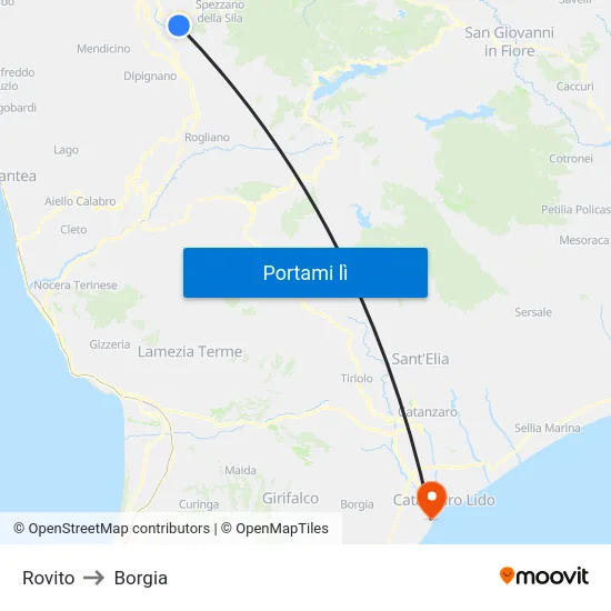 Rovito to Borgia map