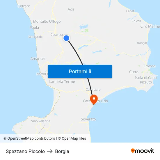 Spezzano Piccolo to Borgia map