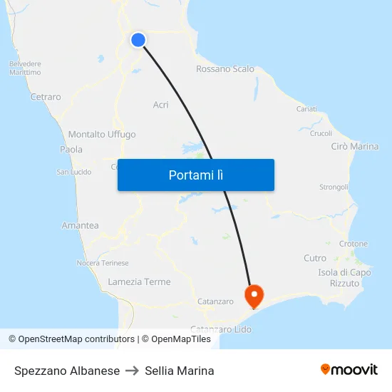 Spezzano Albanese to Sellia Marina map