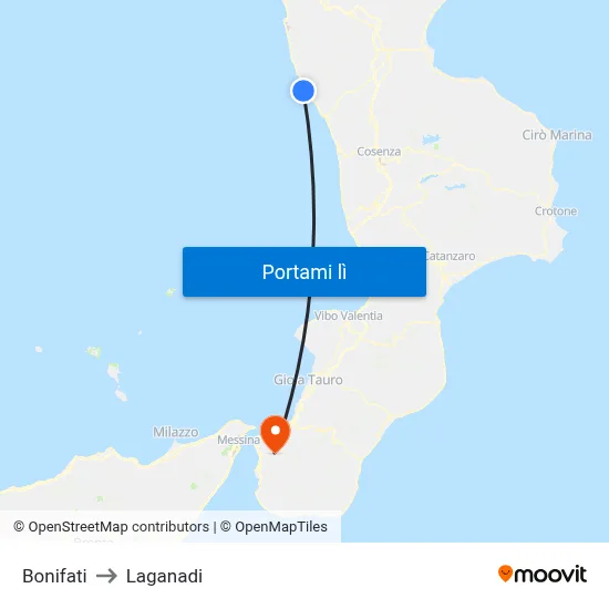 Bonifati to Laganadi map