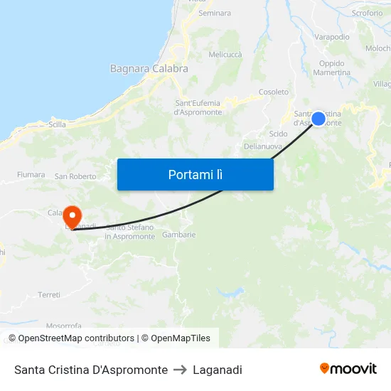Santa Cristina D'Aspromonte to Laganadi map