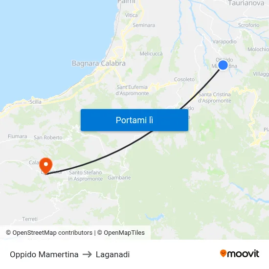 Oppido Mamertina to Laganadi map