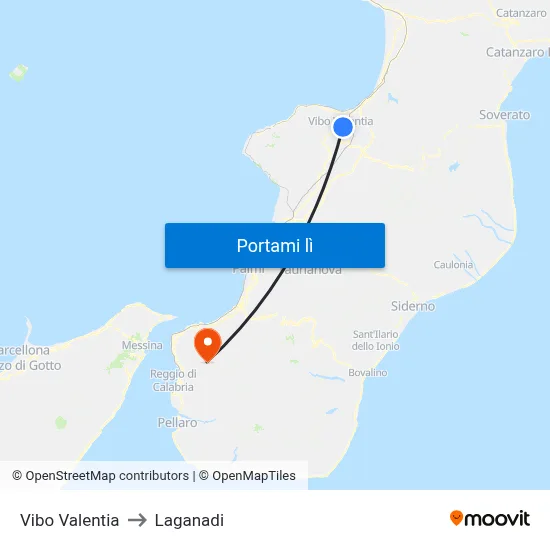Vibo Valentia to Laganadi map