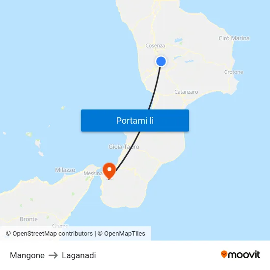 Mangone to Laganadi map