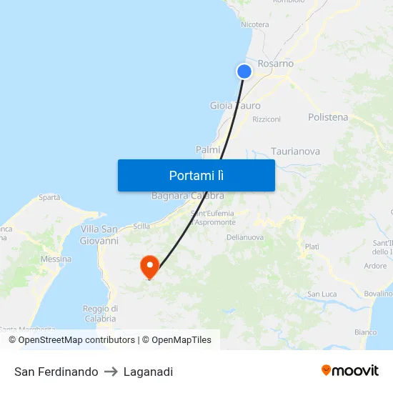San Ferdinando to Laganadi map