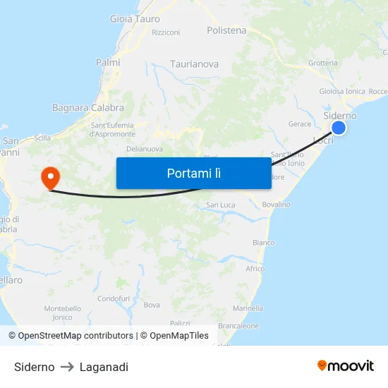Siderno to Laganadi map