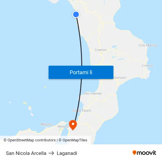 San Nicola Arcella to Laganadi map