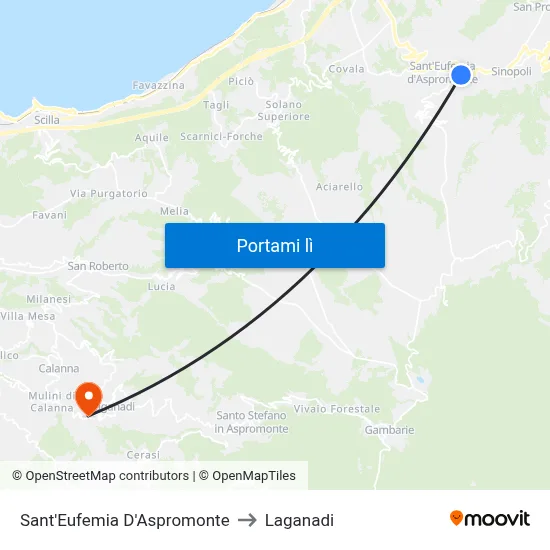 Sant'Eufemia D'Aspromonte to Laganadi map