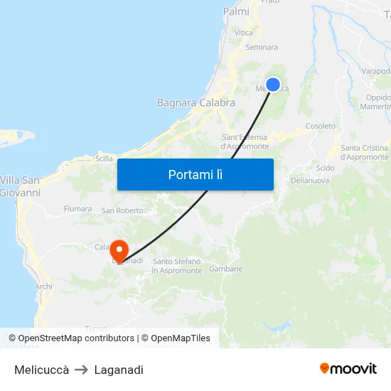 Melicuccà to Laganadi map