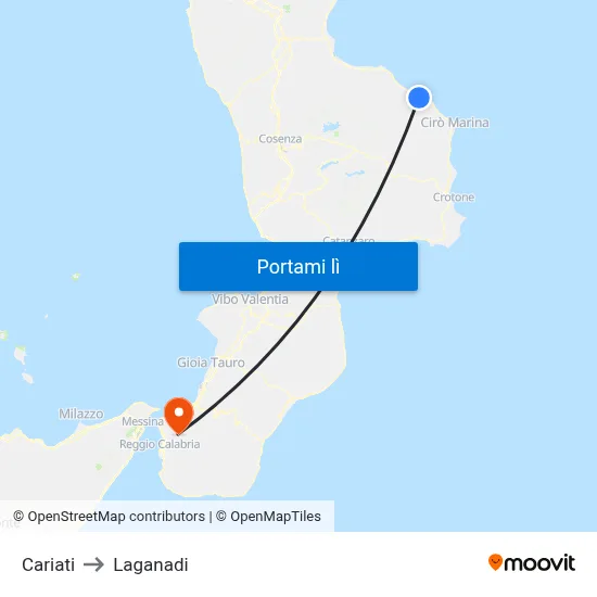 Cariati to Laganadi map