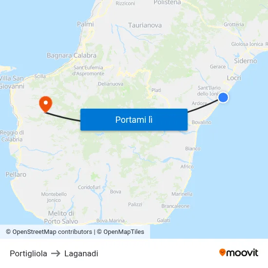 Portigliola to Laganadi map