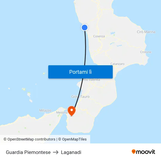 Guardia Piemontese to Laganadi map