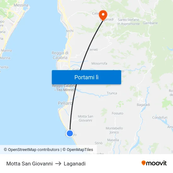 Motta San Giovanni to Laganadi map