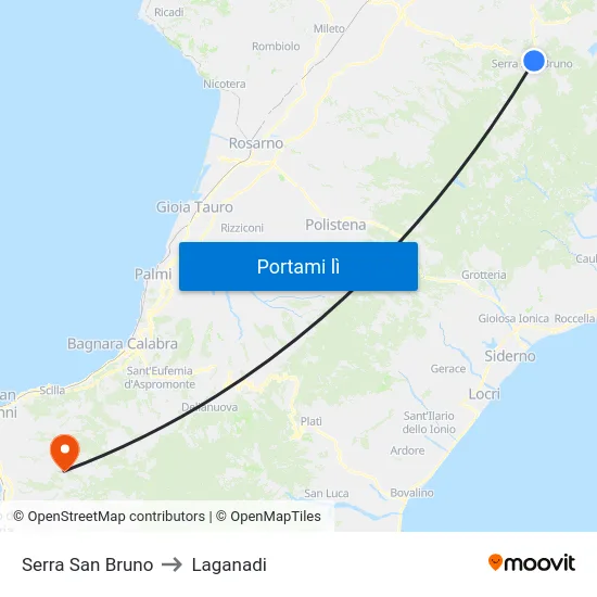 Serra San Bruno to Laganadi map