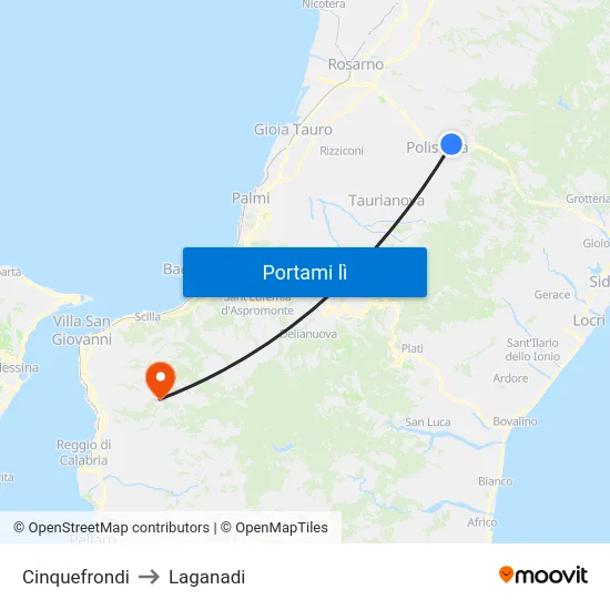 Cinquefrondi to Laganadi map