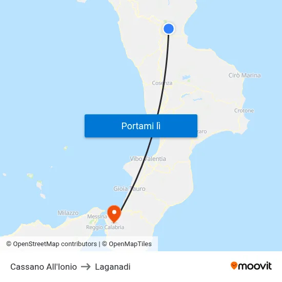 Cassano All'Ionio to Laganadi map