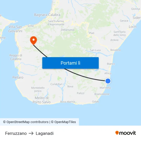 Ferruzzano to Laganadi map