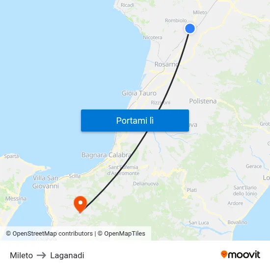 Mileto to Laganadi map