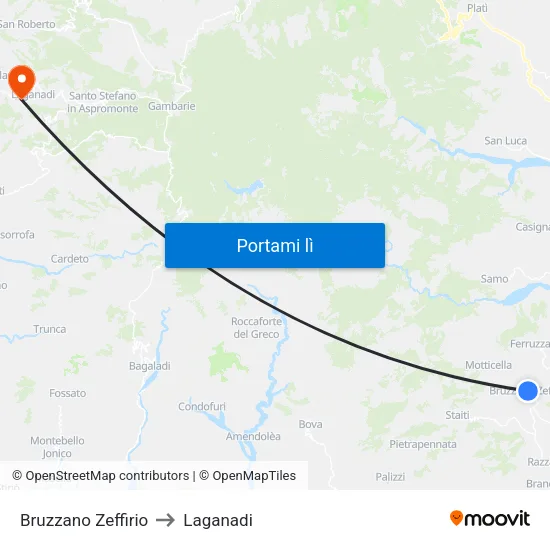 Bruzzano Zeffirio to Laganadi map