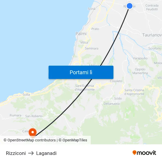 Rizziconi to Laganadi map