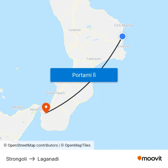 Strongoli to Laganadi map