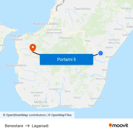 Benestare to Laganadi map