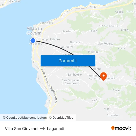 Villa San Giovanni to Laganadi map