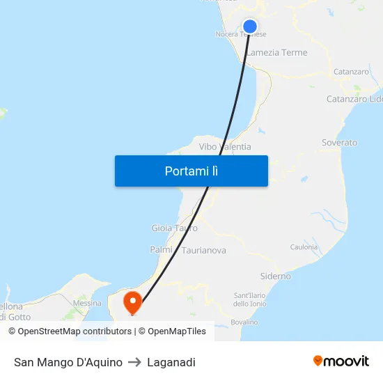 San Mango D'Aquino to Laganadi map