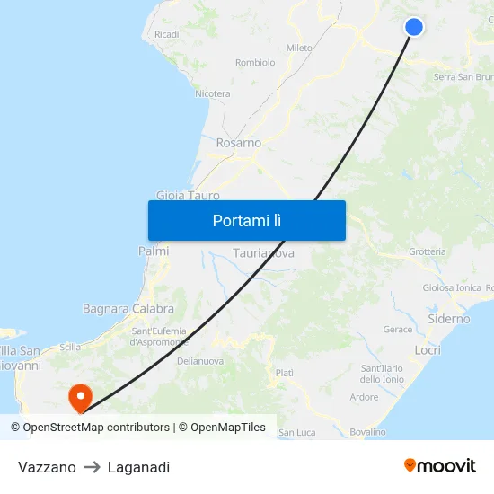 Vazzano to Laganadi map