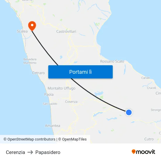 Cerenzia to Papasidero map