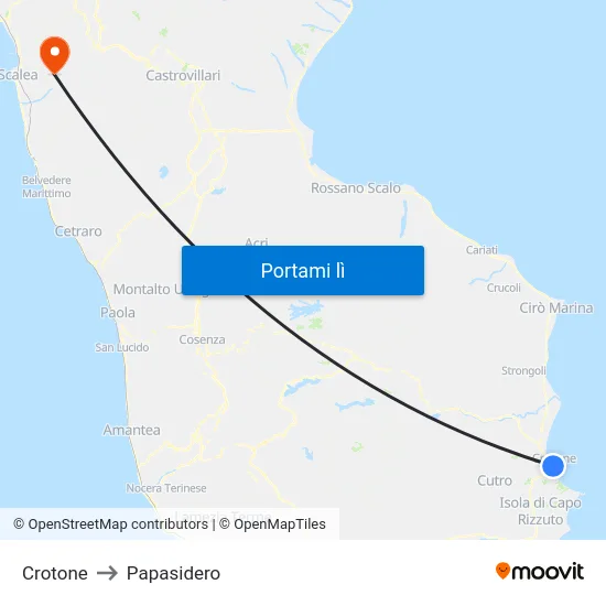 Crotone to Papasidero map