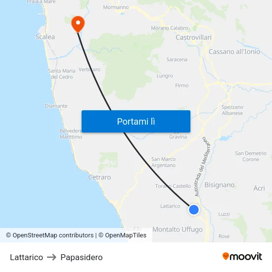 Lattarico to Papasidero map