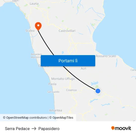 Serra Pedace to Papasidero map