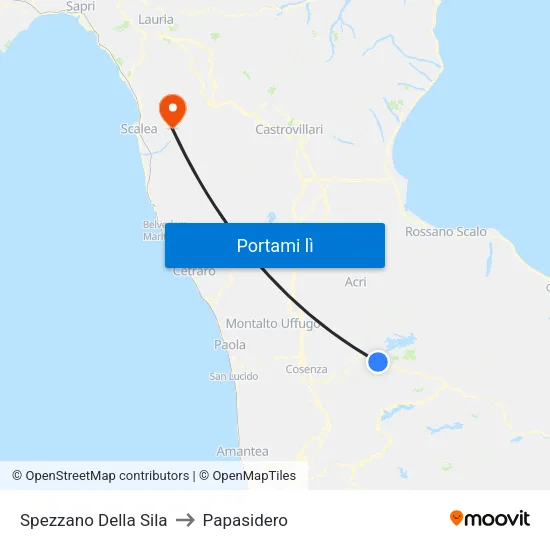 Spezzano Della Sila to Papasidero map