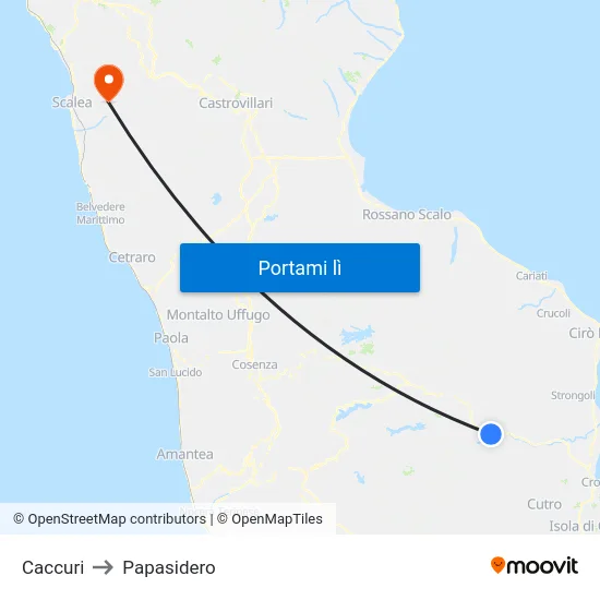Caccuri to Papasidero map