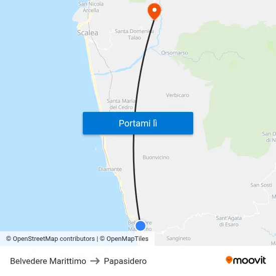 Belvedere Marittimo to Papasidero map