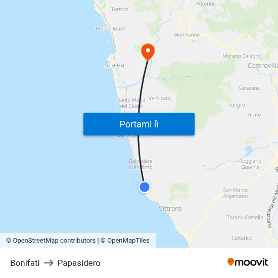 Bonifati to Papasidero map