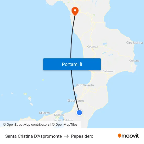 Santa Cristina D'Aspromonte to Papasidero map