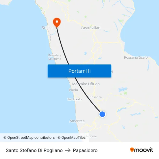 Santo Stefano Di Rogliano to Papasidero map