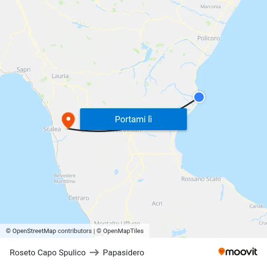 Roseto Capo Spulico to Papasidero map