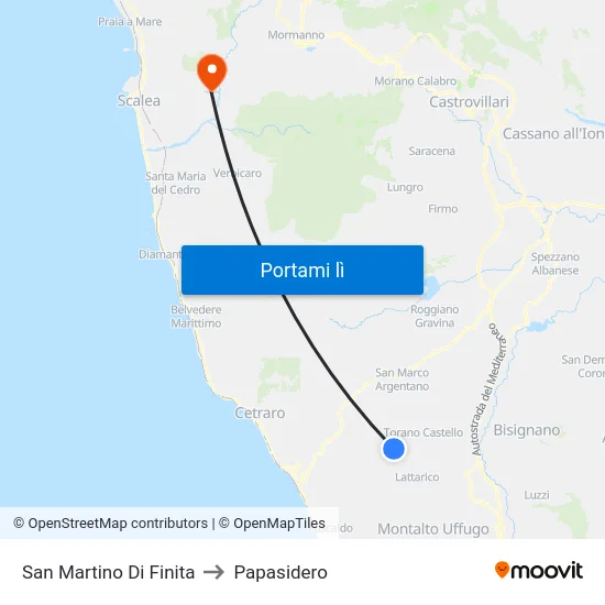 San Martino Di Finita to Papasidero map