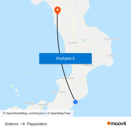 Siderno to Papasidero map