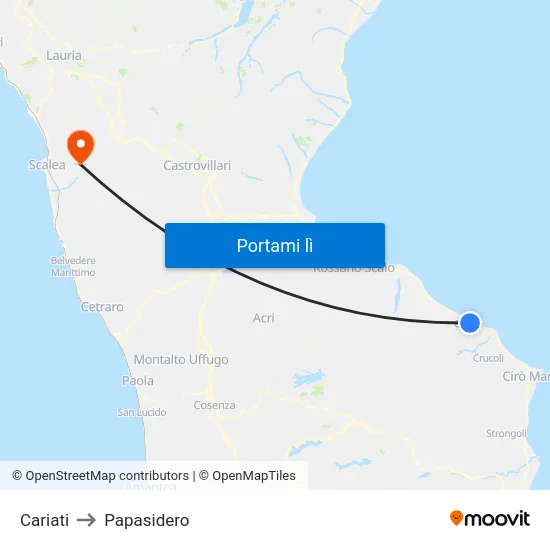 Cariati to Papasidero map
