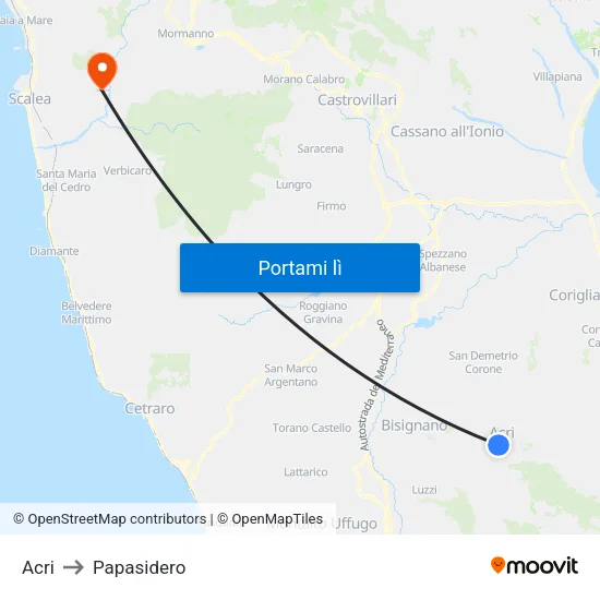 Acri to Papasidero map