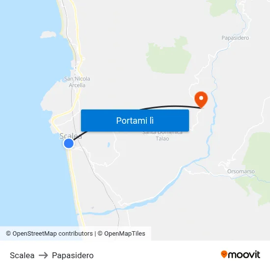 Scalea to Papasidero map