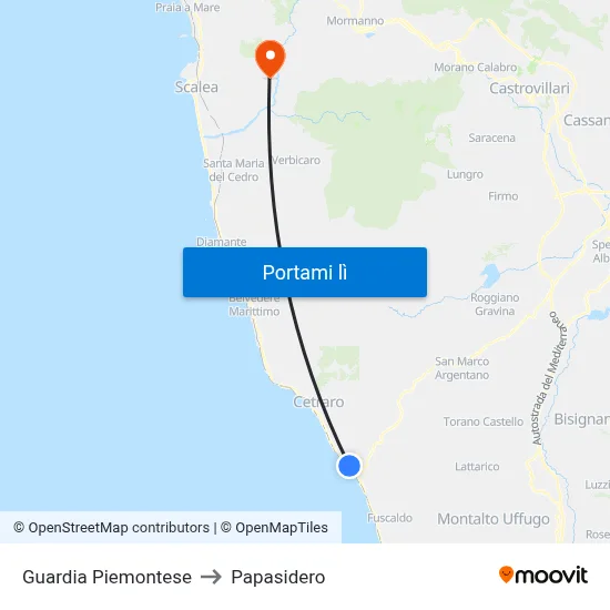 Guardia Piemontese to Papasidero map