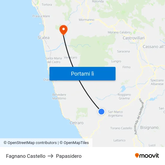 Fagnano Castello to Papasidero map